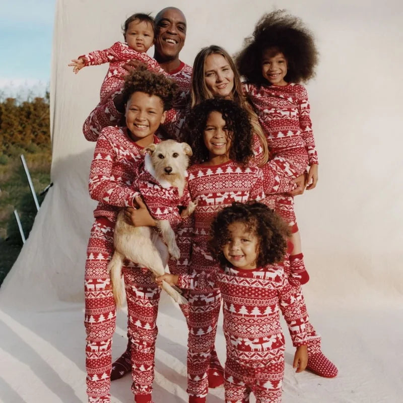 Family Christmas Pajamas 2024 Elk Print Matching Outfits Mother Daughter Look Pijama Children Pajama Set Winter Loungewear Pjs