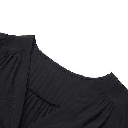 Women Classic Black Commute Casual Dress Sexy Long Sleeve Deep V High Slit T Shirt Dresses Elegance Chic Evenign Party Vestidos