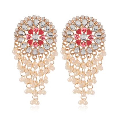 A pair of fashionable hanging earrings for women, creative exotic style, ethnic style, inlaid with rhinestones, imitation pearls