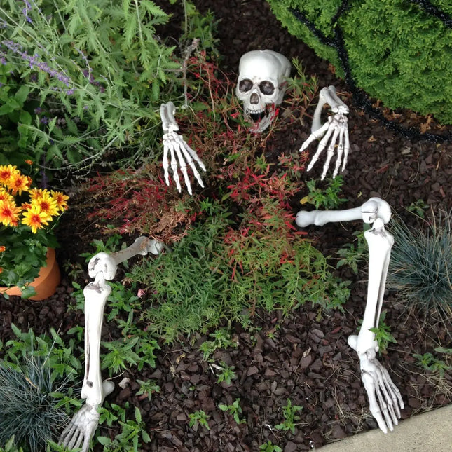 Halloween decor Skeleton Stakes Halloween Realistic Skull Skeleton Head Human Hand Arms for Halloween Party Home Garden Lawn