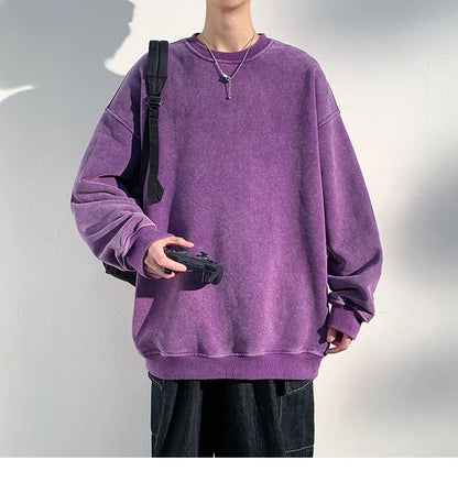 New Autumn Round Neck Washed  Men's Hoodie Sweatshirt  Couple Long Sleeve Loose Europe and America Street Boy Pullover Sweater