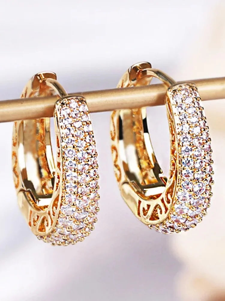 RAKOL Hollow Gold Color Hoop Earrings for Women Paved Dazzling CZ Stone Luxury Trendy Female Circle Earrings Statement Jewelry