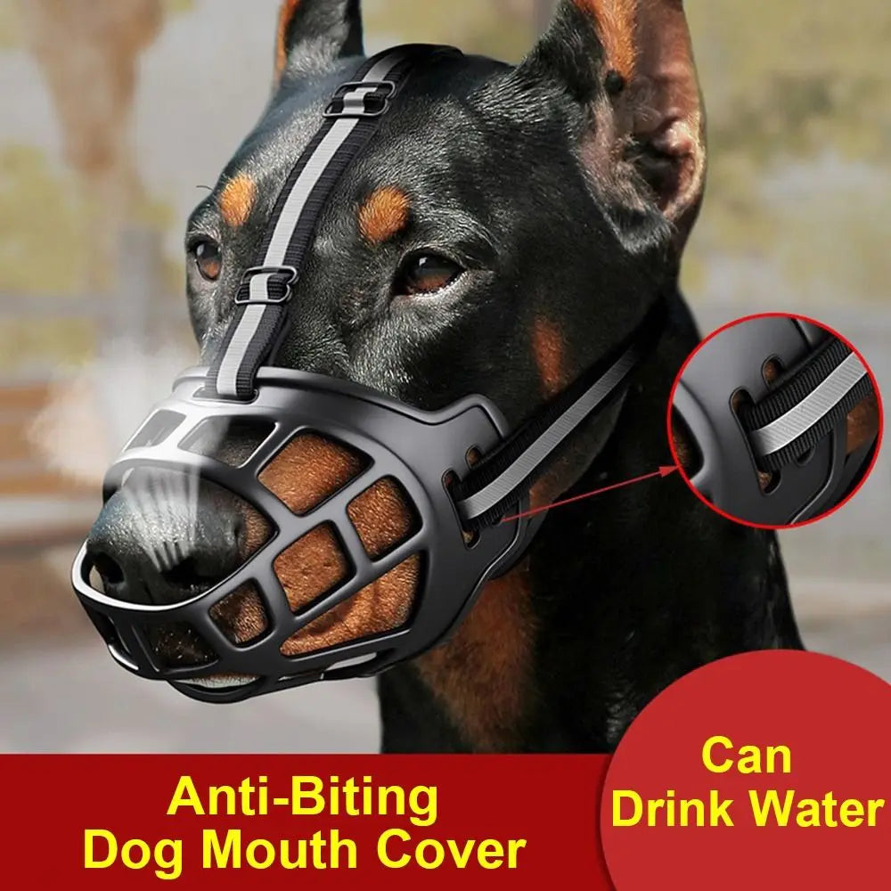 Anti-Biting Dog Mouth Cover With Reflective Strip Adjustable Dog Muzzle Can Drink Water Breathable