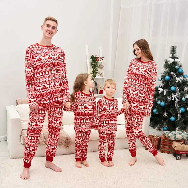 Family Christmas Pajamas 2024 Elk Print Matching Outfits Mother Daughter Look Pijama Children Pajama Set Winter Loungewear Pjs