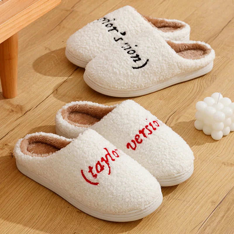 Fashion Version Slippers Winter Men's Women Home Warm Anti-slip Soft Sole Indoor Bedroom Couple Casual Plush Shoes