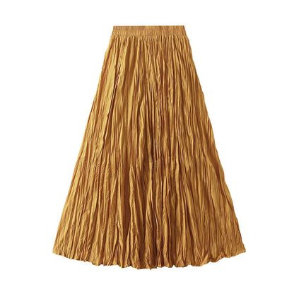 UCXQ Simple Luxury Multi Solid Colors Pleated Skirt For Women's Large Hem Folds A-line Skirts Female 2024 Spring Autumn 23A7004