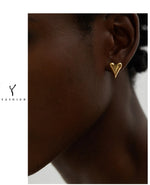 Yhpup Stainless Steel Chic Heart Huggie Hoop Earrings Charm Gold Color Tarnish Free Trendy Fashion Jewelry for Women Bijoux