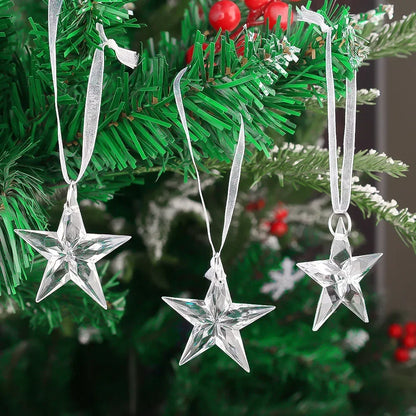 24/2pcs Crystal Clear Snowflake Christmas Tree Pendants Icicle Decorations For Holiday Winter Party Transparent Hanging Ornament