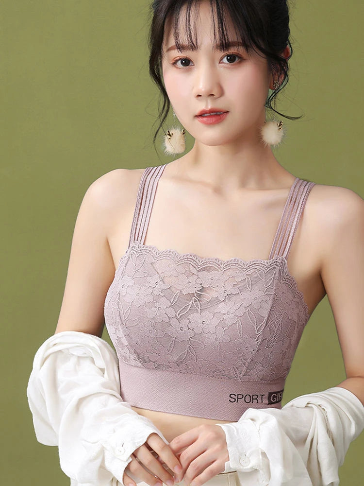 Sexy Lace Seamless Large Size Women's Bra Comfortable Breathable Sports Beauty Back Vest Sleep Gathered Wrapped Chest Tube Top