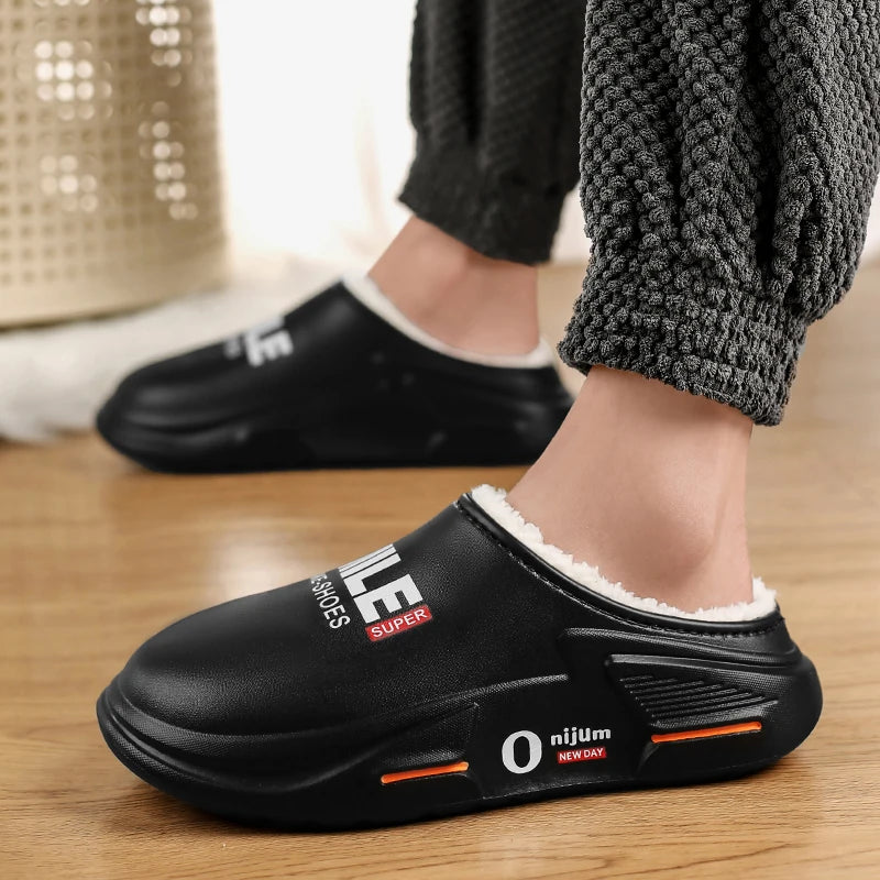 New Winter Men Warm Slippers Cotton Slippers Outdoor Indoor Cotton Shoes Waterproof Mens Comfortable Home Bedroom Plush Slippers