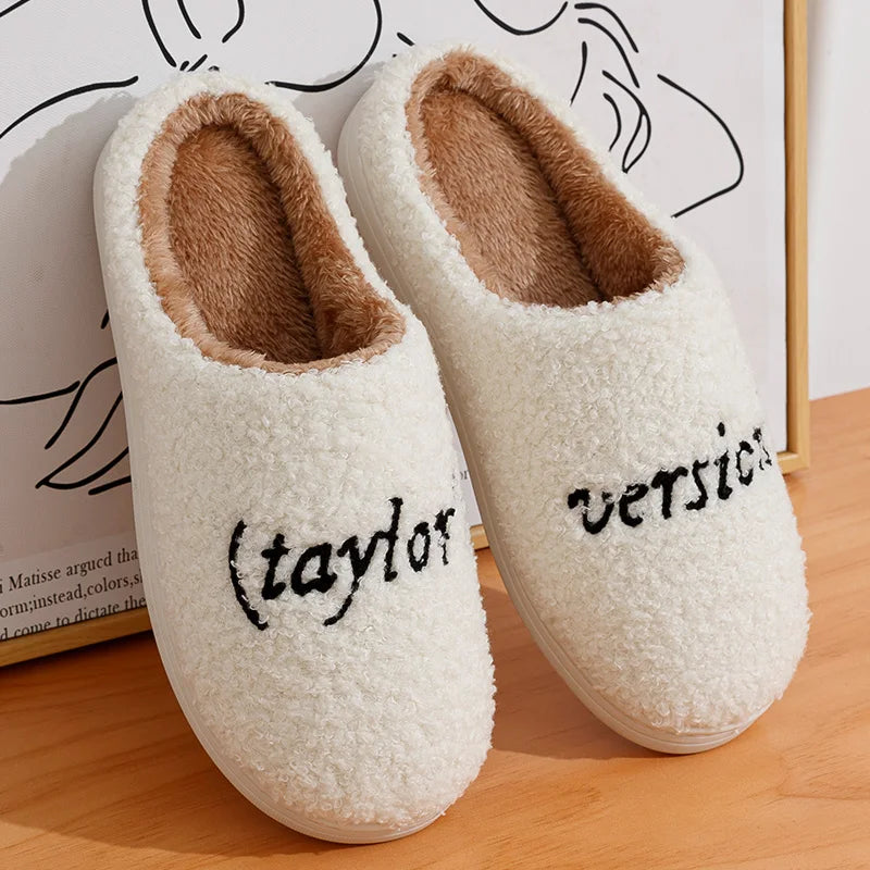 Fashion Version Slippers Winter Men's Women Home Warm Anti-slip Soft Sole Indoor Bedroom Couple Casual Plush Shoes