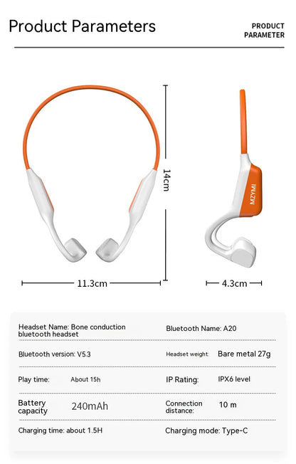 MZYMI A20 Bone Conduction Neckband Wireless Earphones Mijia Bluetooth Headphones Sports Over Ear Headset With Mic Stereo Earbud