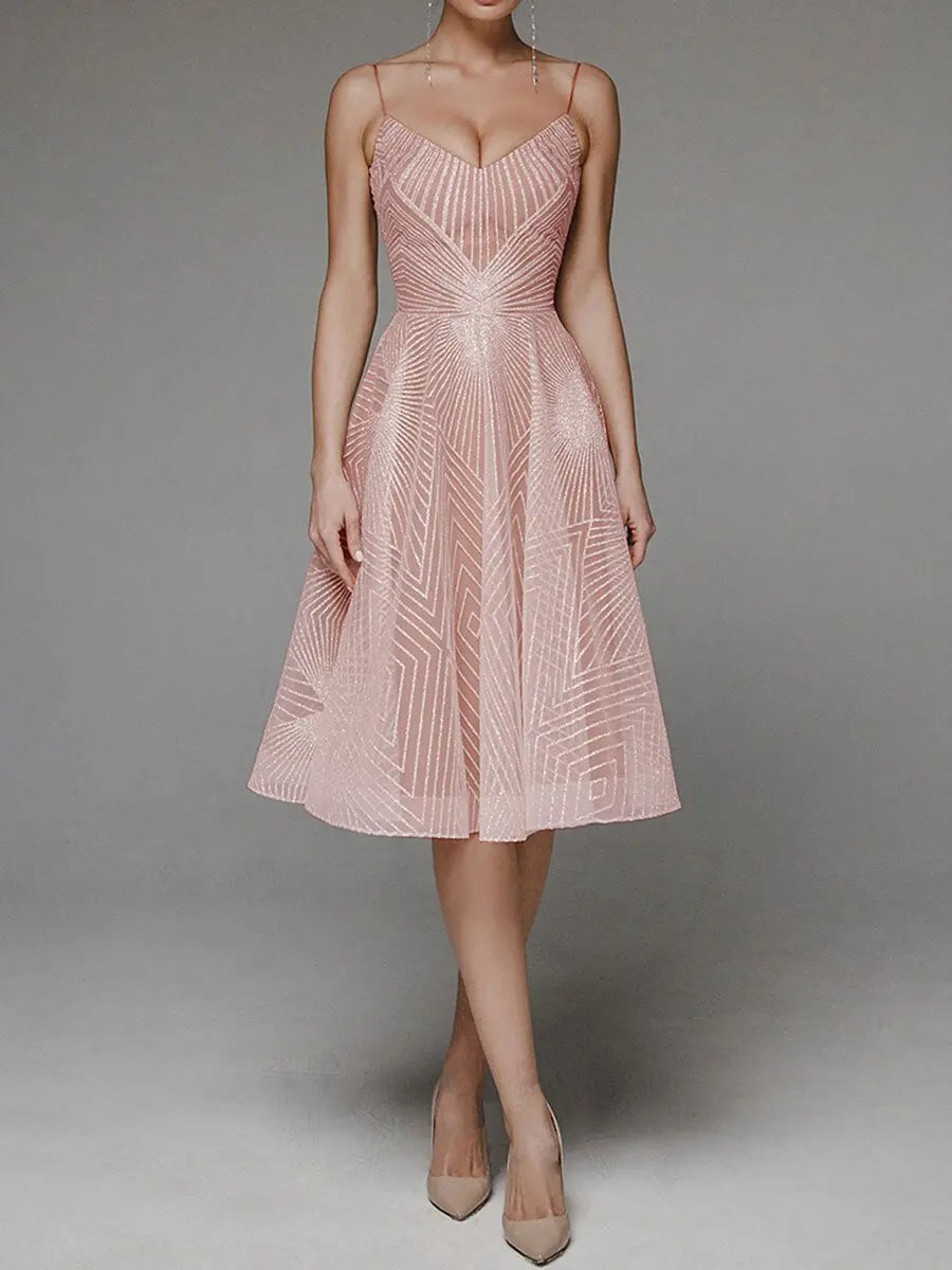 Sexy Spaghetti Slip V-Neck Evening Dresses For Women 2024 Spring Stripes Embroidery Dress Cocktail Party Gowns Robes De Soirée