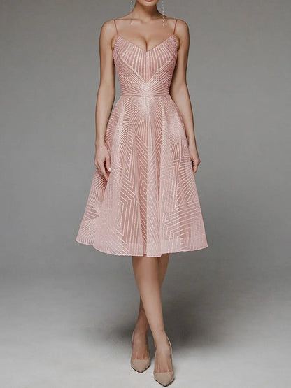 Sexy Spaghetti Slip V-Neck Evening Dresses For Women 2024 Spring Stripes Embroidery Dress Cocktail Party Gowns Robes De Soirée