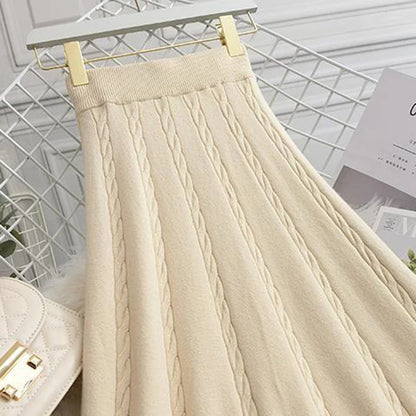 Rimocy 2024 New A Line Knitted Skirt Women Fall Winter Casual Thick Warm Long Skirts Woman Solid Elegant High Waist Skirt Female