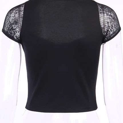 Women's Vintage Gothic T-shirt Bodycon Bandage Lace Black Mesh Top Sexy Casual Gothic Streetwear Female Top