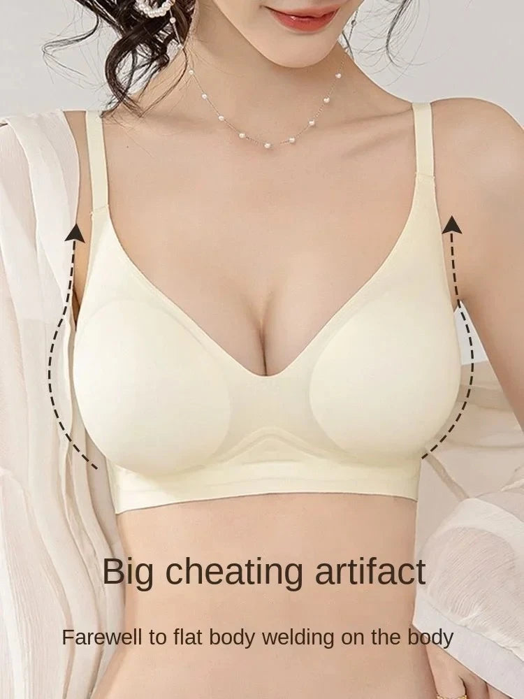Flat Chest Solution Bra for Women Thickened Push Up Cups No Steel Ring Seamless Invisible Lift Small Chest Enhancement B C Cup