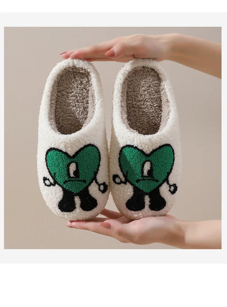 Winter Home Warm Women Slippers House Girl Fur Cute Bad Bunny Love Cushion Slides Bedroom Ladies Cotton Female Plush Shoes