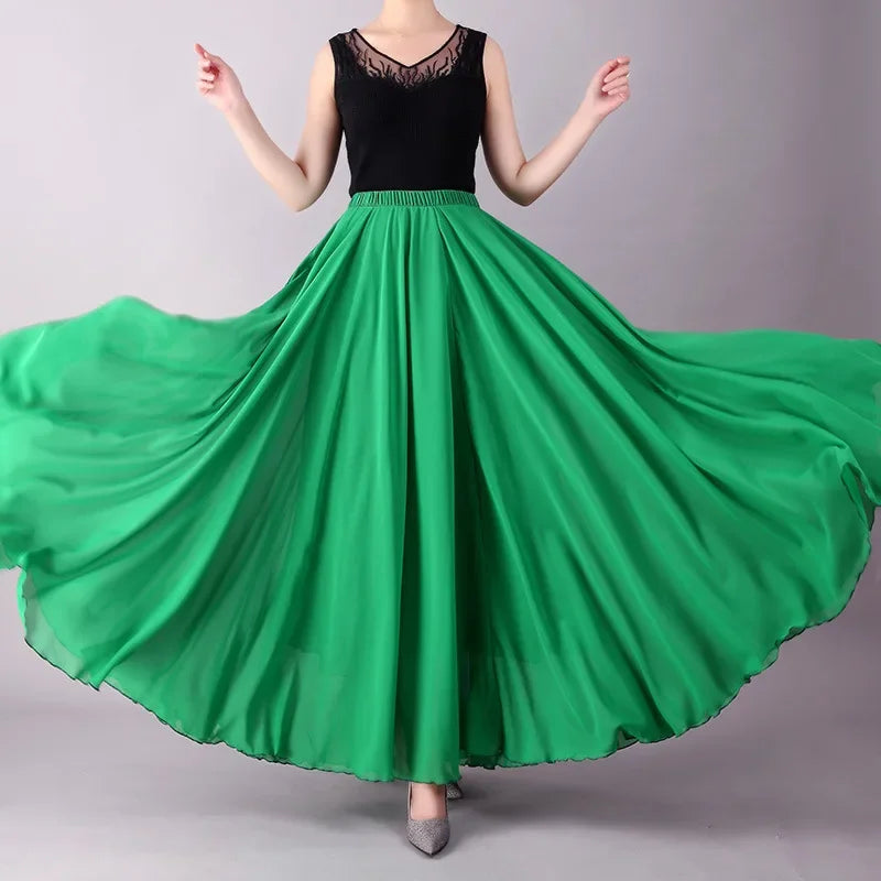 720 Degree Double Layer Chiffon Modern Dance Skirt Long Dress For Square Dance Practice Xinjiang Trousers