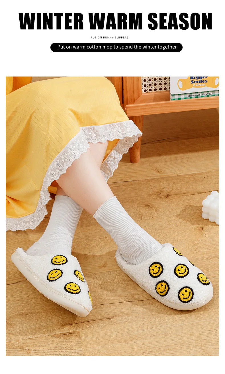 Little Cute Smile Face Slippers Houseshoes Women's House Smile Ladies Indoor Winter Fluffy Cozy Home Comfy Women Shoes