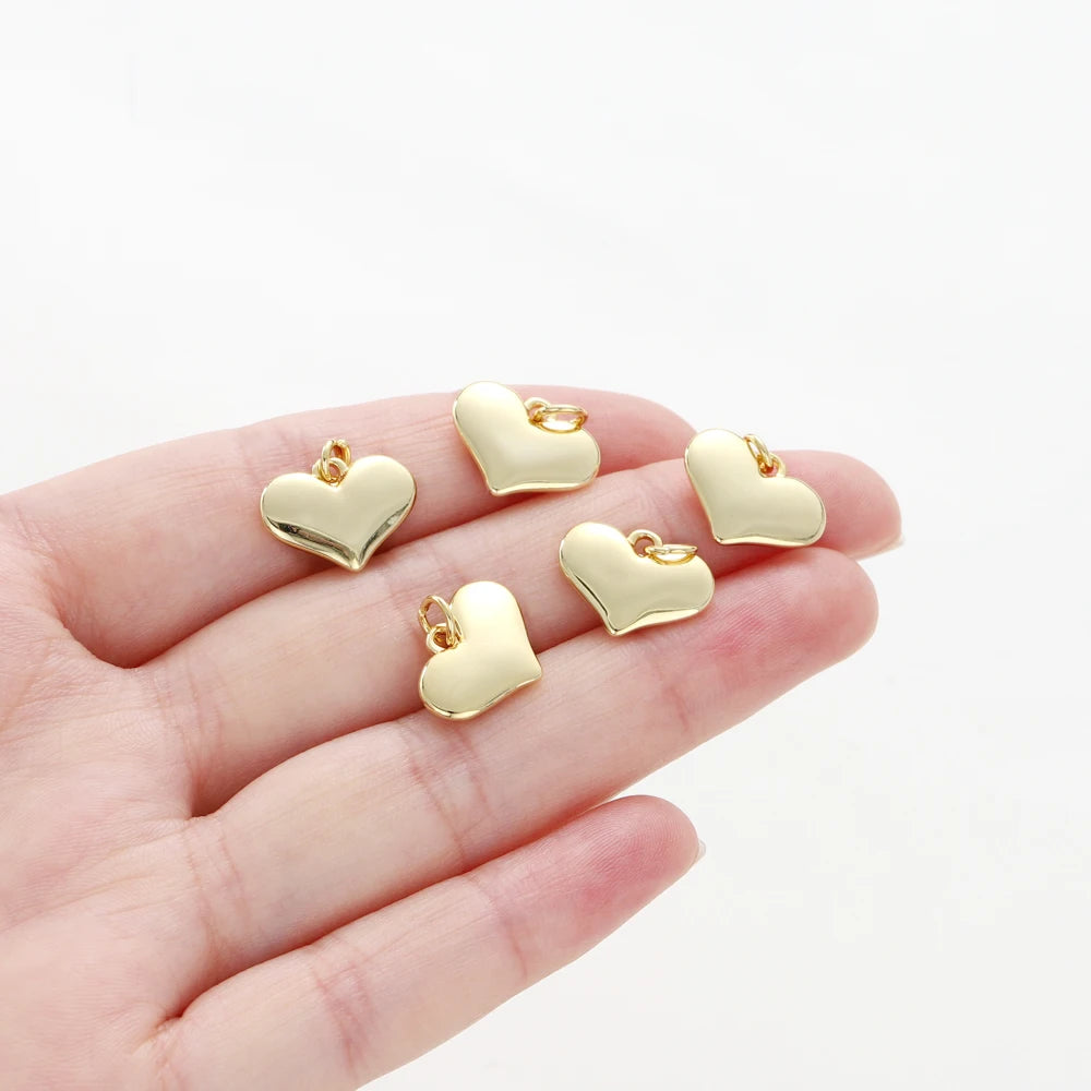 4pcs/lot 14K 18K Gold Plated Heart Charm with Jump Ring Necklace Making Supplies Solid Love Pendant For DIY Jewelry Accessories