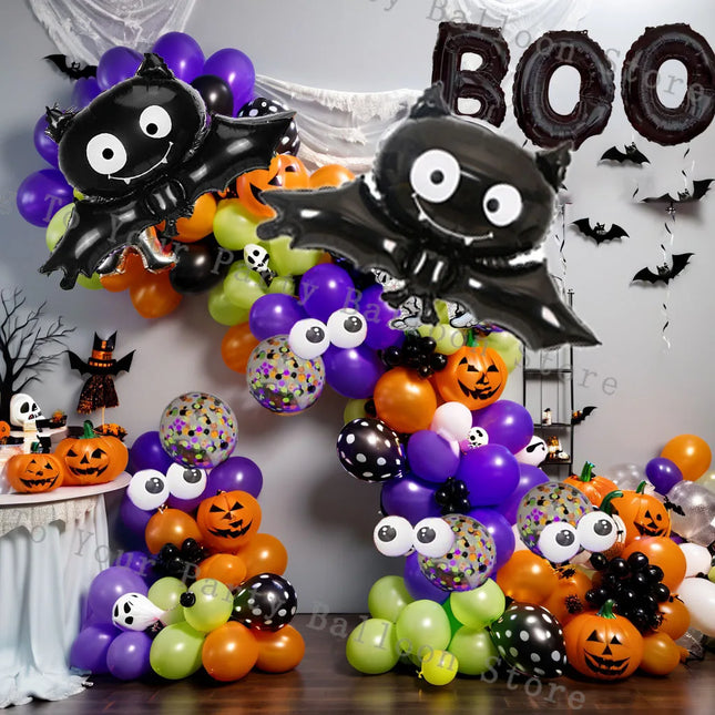 Halloween Bat Balloon Garland Arch Kit Black Orange Ballon 3D Bat Spider Sticker Eye Pumpkin Halloween Party Decoration Supplies