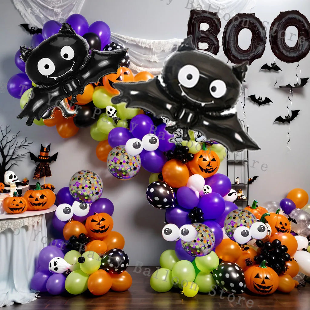 Halloween Bat Balloon Garland Arch Kit Black Orange Ballon 3D Bat Spider Sticker Eye Pumpkin Halloween Party Decoration Supplies