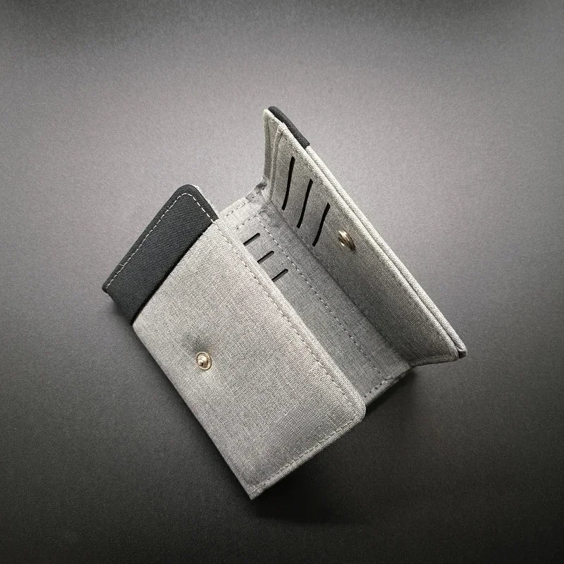 Men's Fashion Short Canvas Wallet Contrasting Colors Small Three Folded Purse Card Coin Small Change Bags