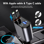 Retractable Car Charger, 4 in 1 Fast Car Phone Charger with Cord 2.6ft, Retractable Cable and 2 USB Ports Car Charger Adapt