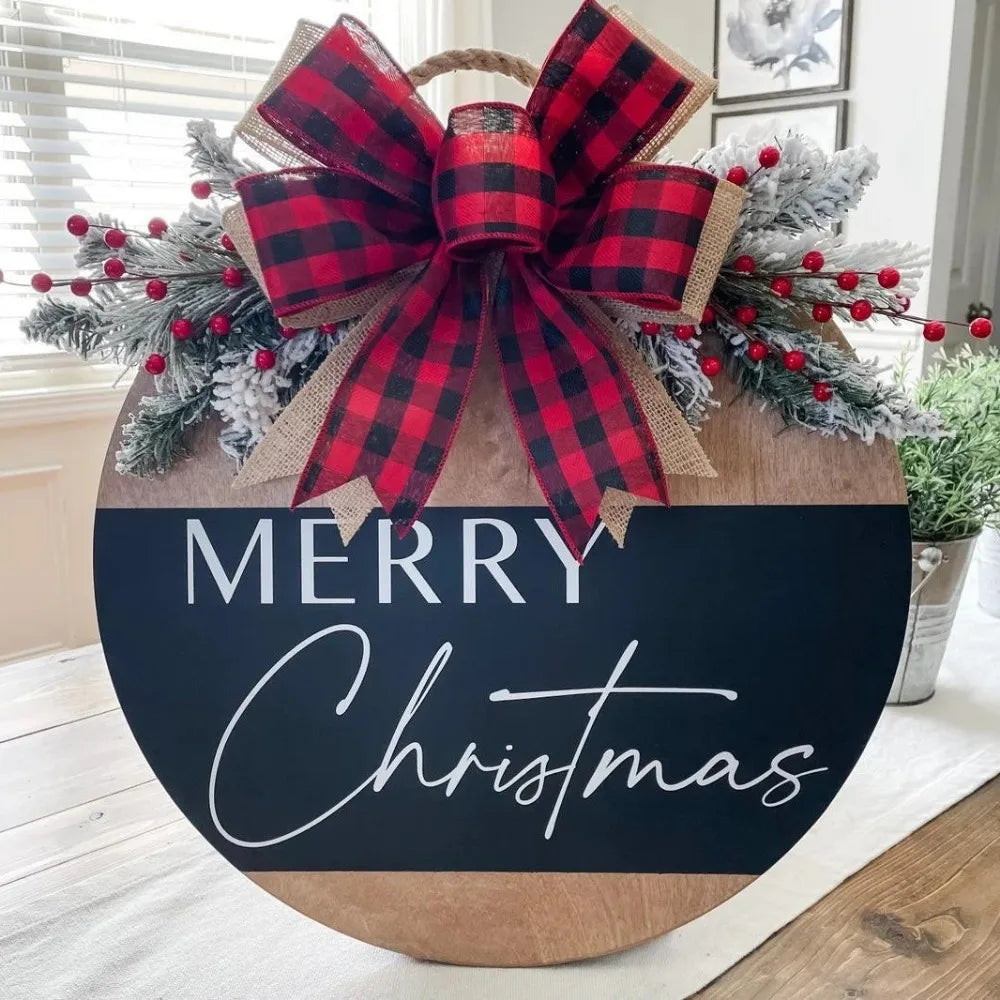 Merry Christmas Wooden Hangings Sign Christmas Wreaths Front Door Sign Festive Outdoor Home Ornament 2025 New Year Festival Prop