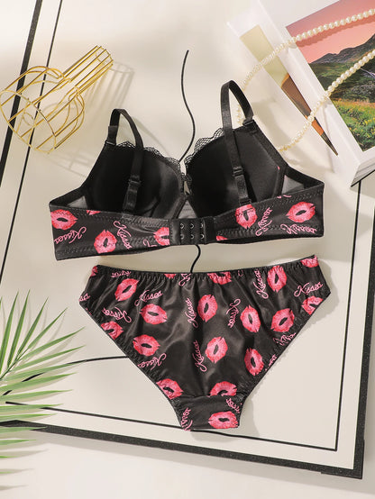High Quality Printed Patchwork Lace Sexy Lingerie Set For Women's Push Up Bras With Steel Ring Underwear A2174