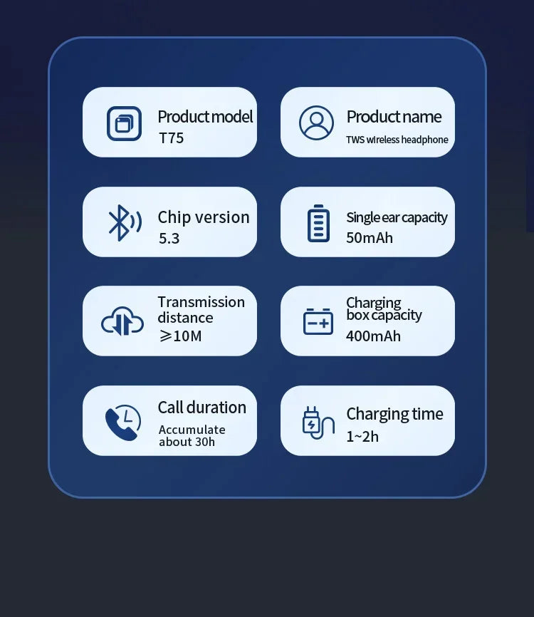 T75 Sport Bone-Conduction Bluetooth 5.3 Earphones HiFi Sound Wireless Headphones Earclip Waterproof Open Ear Headset Earring