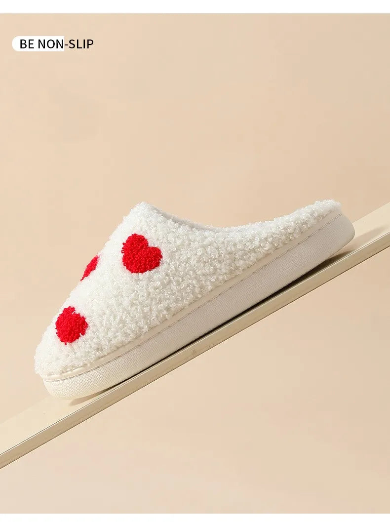 House Slippers for Women, Cute Big Small Heart, Fluffy Cozy Home Comfy Shoes for Ladies, Indoor Slippers for Winter, Mushroom