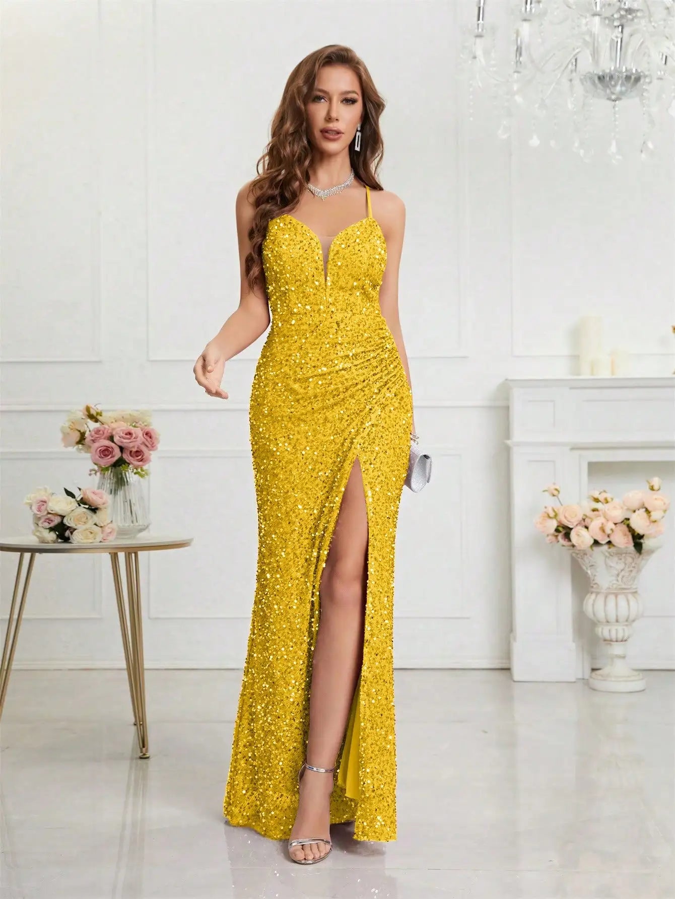Unithorse Split Thigh Sequin Cami Women Dress