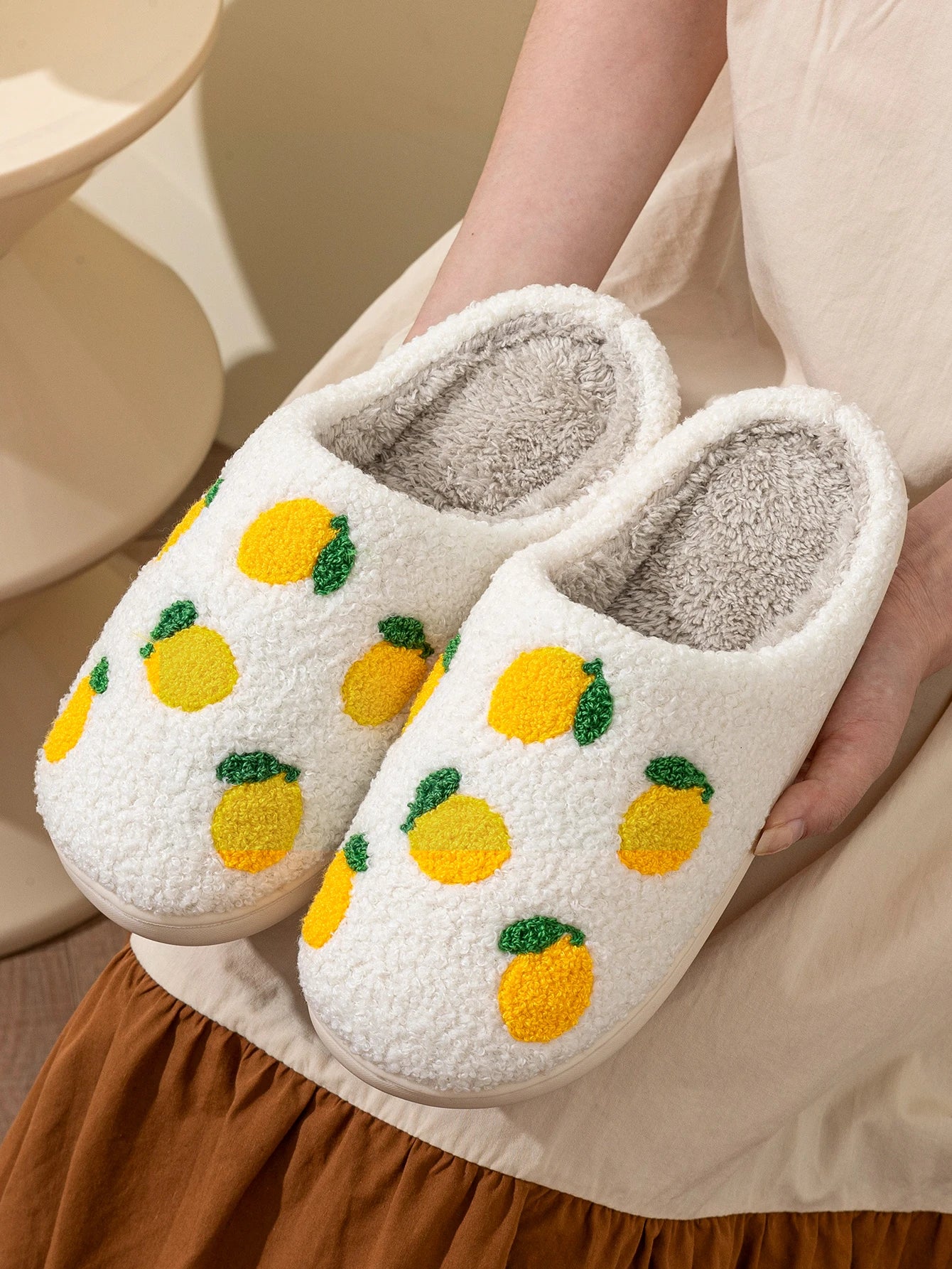 Cute Fruit Women Slippers Winter Indoor Warm Soft Sole Breathable Comfort Anti-slip Bedroom Causal Flat Cotton Shoes