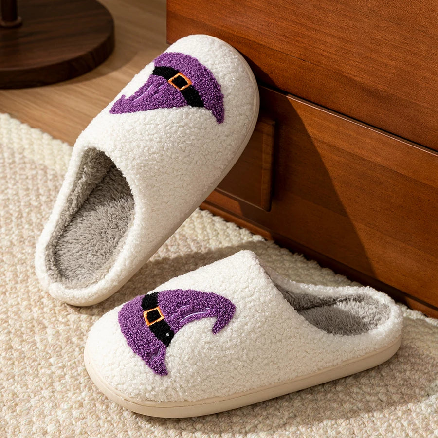 Fashion Women's Slippers Halloween Purple Elegant Witch Hat Bedroom Warm Soft Breath Sole Anti-slip Concise Party Cotton Shoes