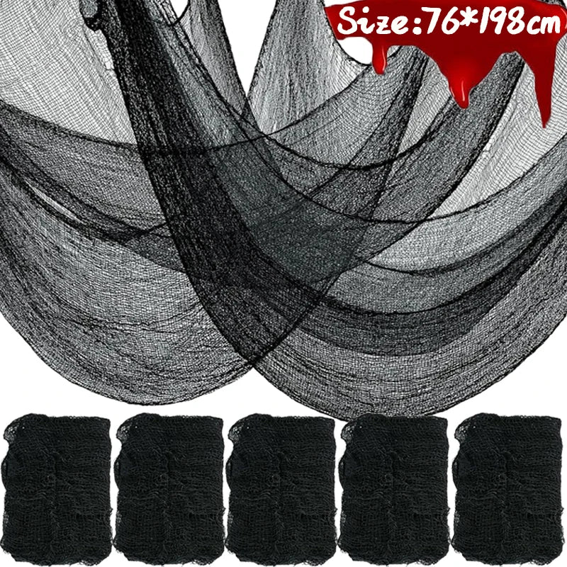 Halloween Bloody Creepy Gauze Cloth Large Black Gauze Spooky Blood Fabric Cloth for Halloween Party Home Outdoor Yard Decoration