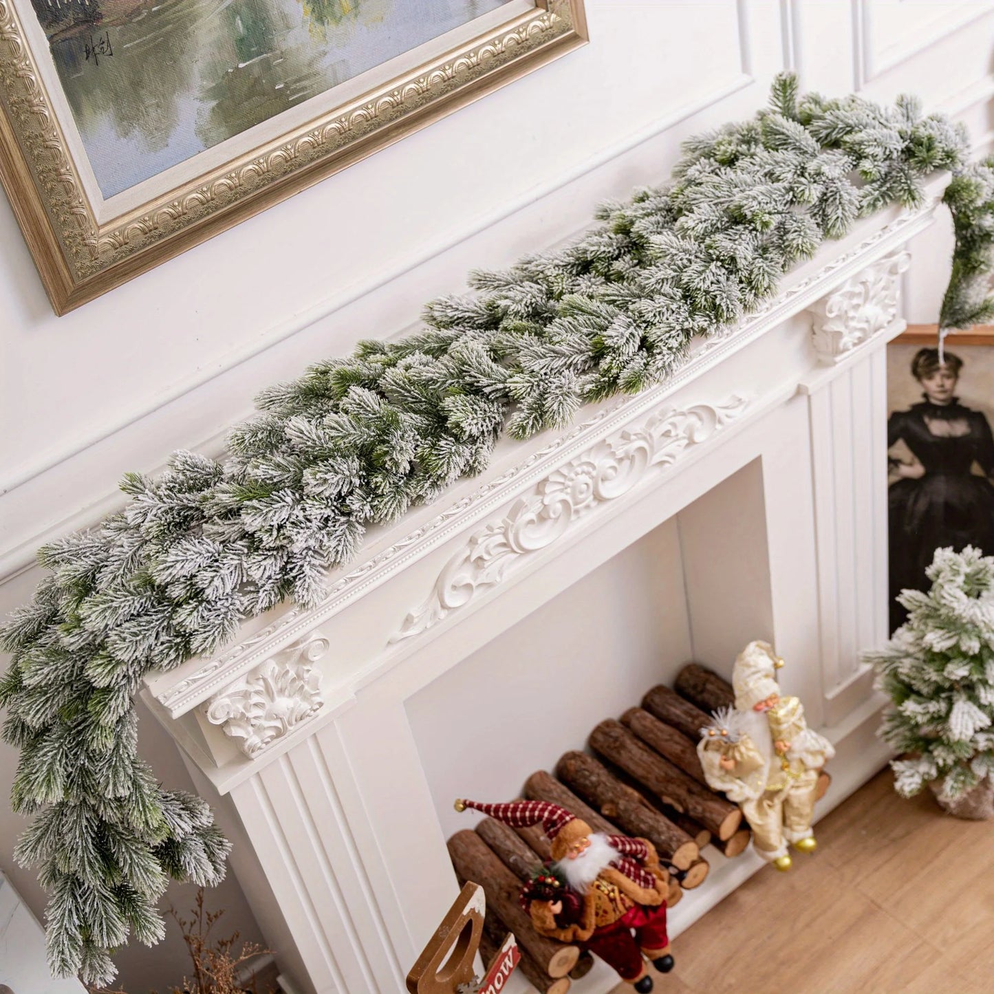 Christmas Artificial PE Hanging Rattan Decorative Cedar Garland with LED Light Garland for Mantel Fireplace Tablecloth