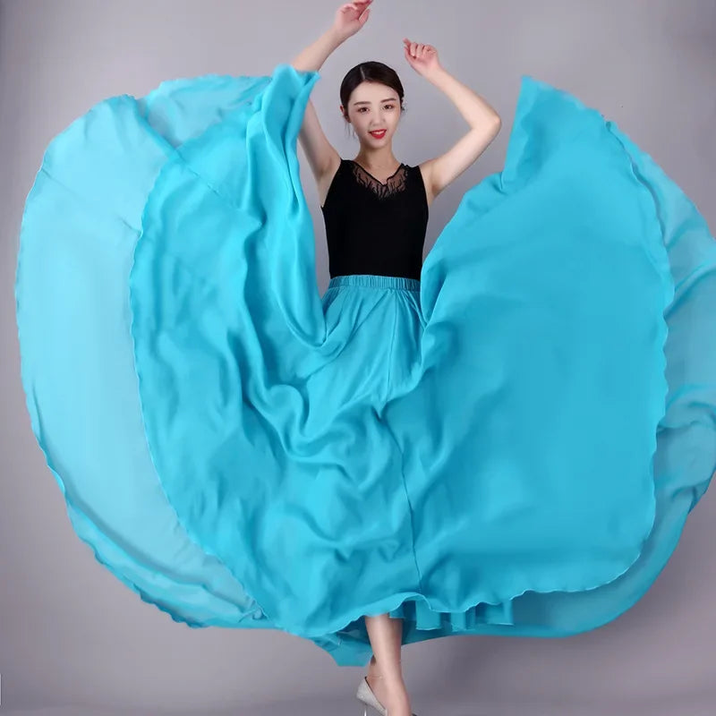 720 Degree Double Layer Chiffon Modern Dance Skirt Long Dress For Square Dance Practice Xinjiang Trousers