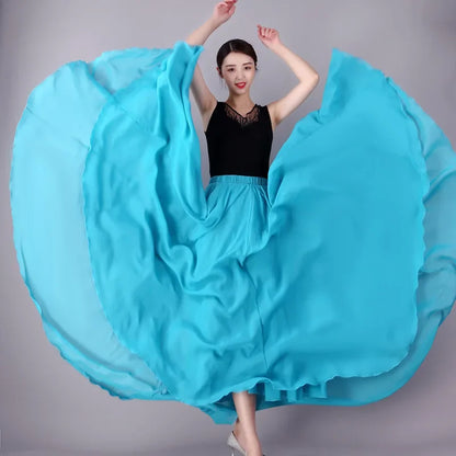 720 Degree Double Layer Chiffon Modern Dance Skirt Long Dress For Square Dance Practice Xinjiang Trousers