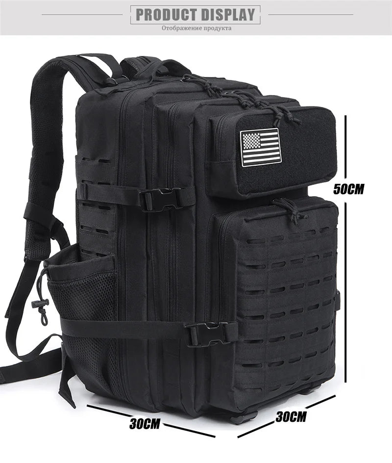 QT&QY 50L Tactical Backpack survival Bag Hunting MOLLE Backpack GYM For Men EDC Outdoor Hiking Rucksack Witch Bottle Holder