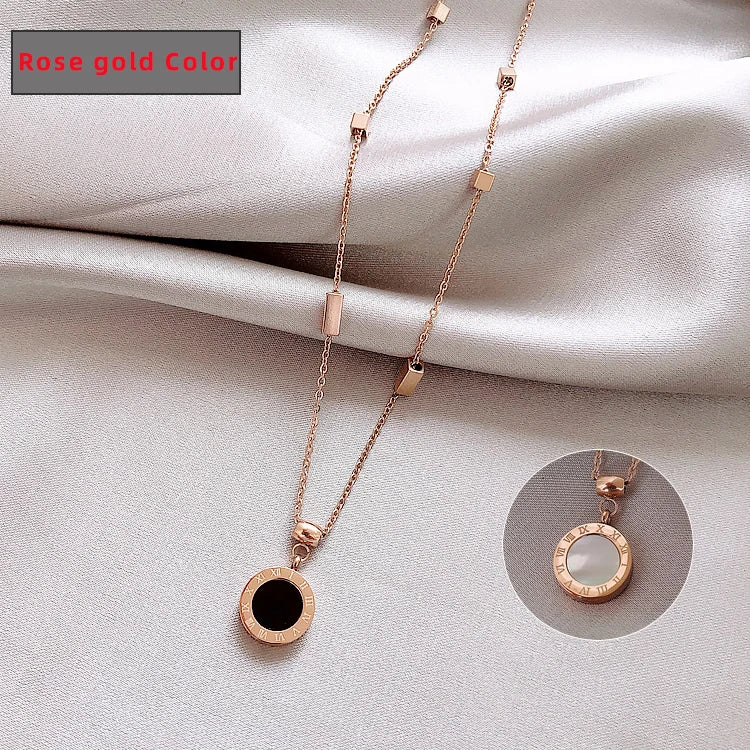 Classic Fashion Stainless Steel Roman Digital Wafer Pendant Necklace 2025 Fashion Jewelry Christmas Party Women's Sexy Necklace