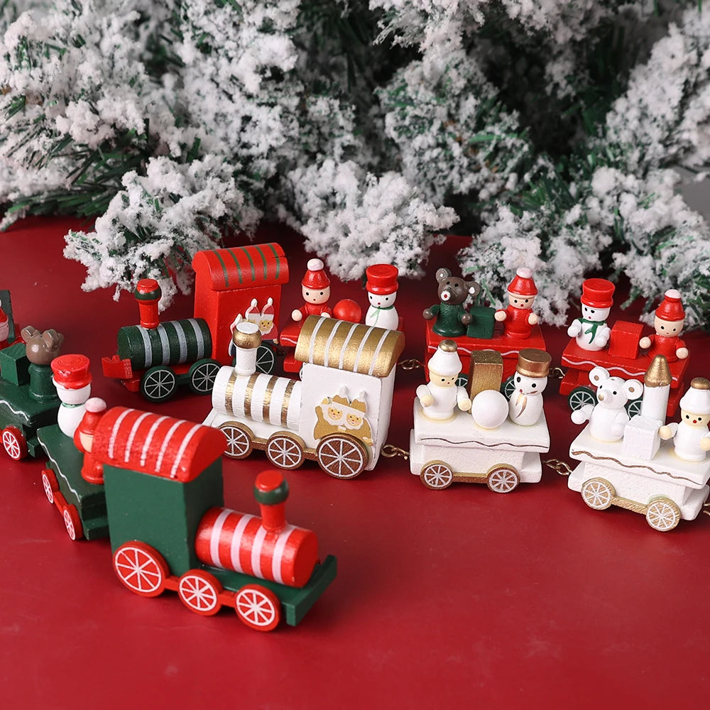 Wooden Train Christmas Ornaments Santa Cake Decoration Merry Christmas Navidad New Year Party Table Decoration Kids Gifts Toys