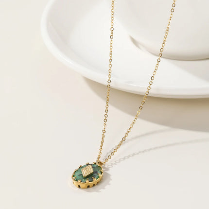 YACHAN Stainless Steel Chains Necklace for Women Turquoise Natural Stone Pendant 18K Gold Plated Necklaces Trendy Jewelry Gift