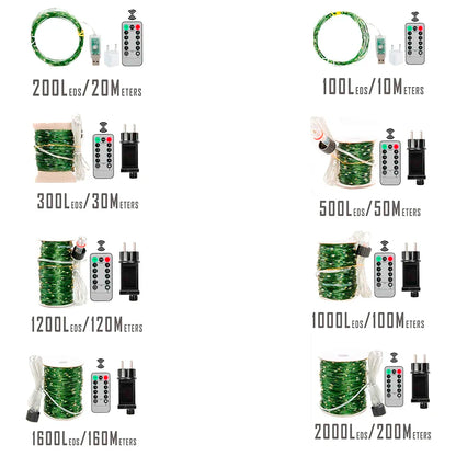 200M 2000 LEDs Christmas Waterproof With Remote String Lights Fairy Garland Outdoor Street Lights For Tree Bedroom Party Wedding