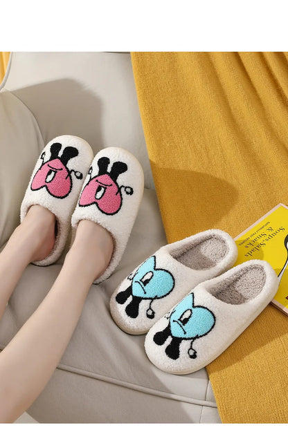 Winter Home Warm Women Slippers House Girl Fur Cute Bad Bunny Love Cushion Slides Bedroom Ladies Cotton Female Plush Shoes