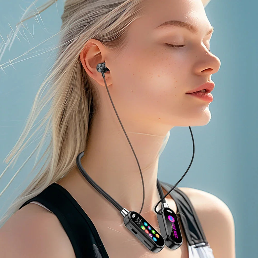 Neckband Headphones with Noise Reduction and Color Screen