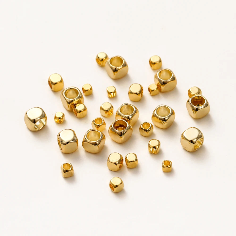 50pcs/lot 2-5mm 14K/18K Real Gold Plated Brass Square Spacer Loose Beads for DIY Jewelry Making Beads Accessories Findings
