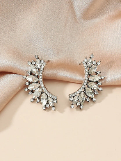 1 pair of vintage full diamond new alloy fan-shaped earrings