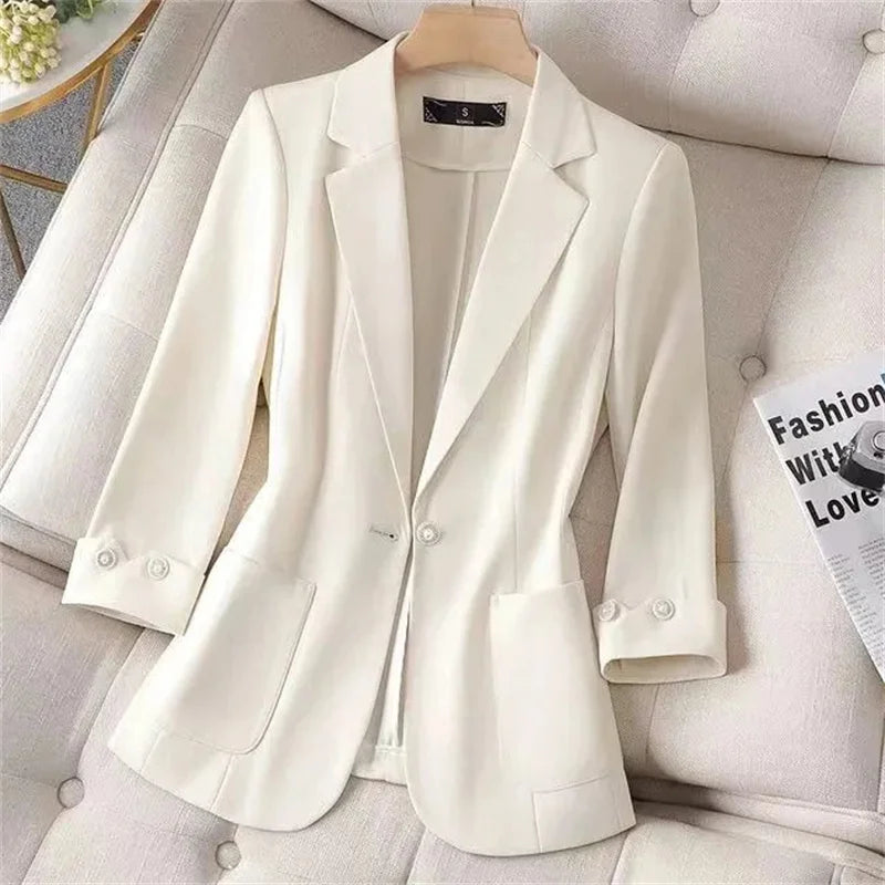 Spring Autumn Casual Suits Jacket Women 2024 New Loose White Suit Collar Thin Coat Fashion Elegant Single Buckle Blazer Female